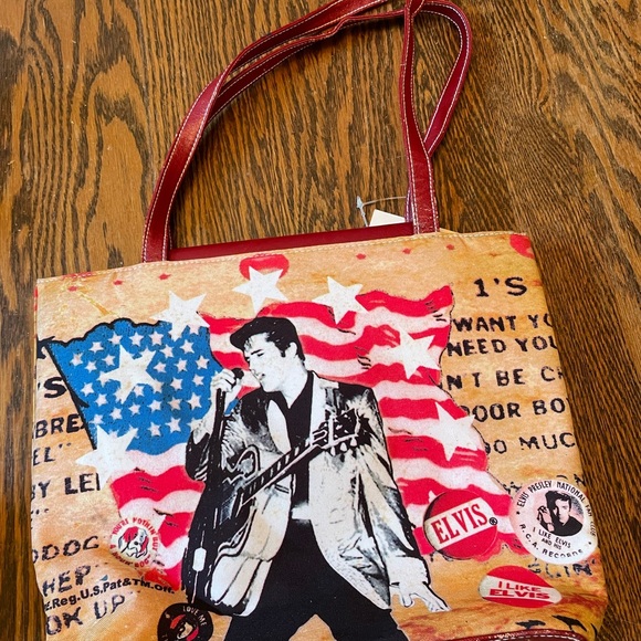 Elvis Presley Purse Tote Bag By Ashley M. Beads Guitar America flag bag - Picture 3 of 9